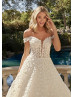 Off Shoulder Beaded Floral Lace Tulle Romantic Wedding Dress